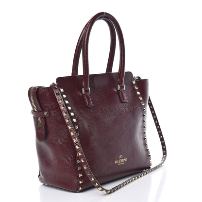 Valentino Garavani Textured Calfskin Rockstud Double Handle Tote Wine 3 of 12