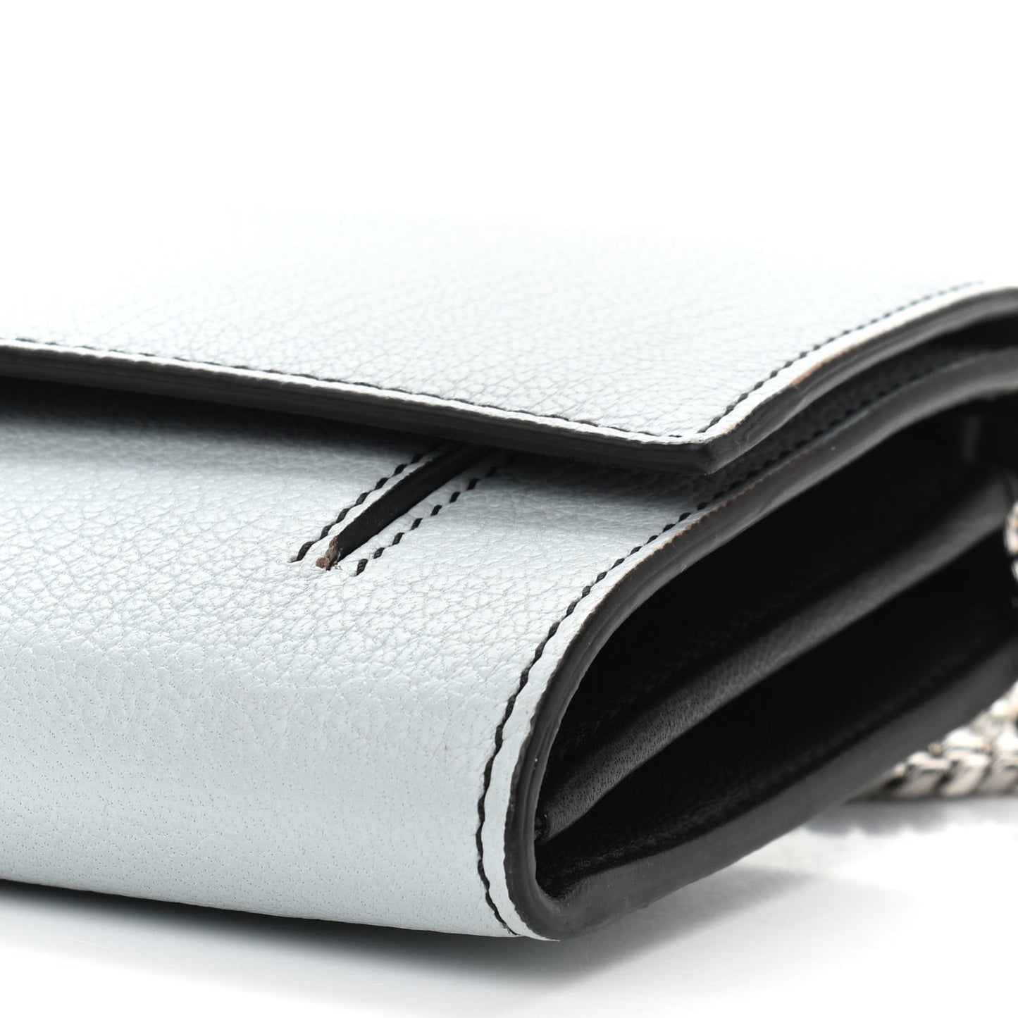 Silky Amish Grain Calfskin Skull Wallet on Chain Duck Egg