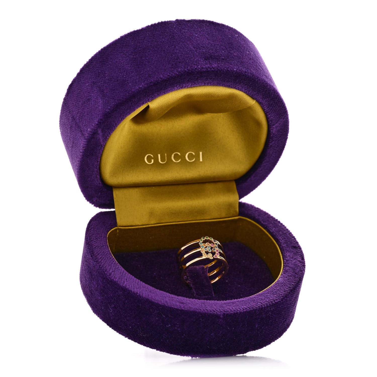 Gucci 18K Yellow Gold Multi Gemstone Running GG Ring 53 6.5 7 of 7