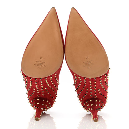 Valentino Garavani Suede Rockstud Stud Pumps 41 Red 5 of 8