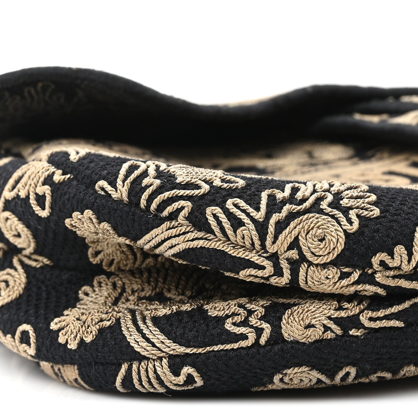 Canvas Embroidered Ornamental Cornely Saddle Bag Black Beige