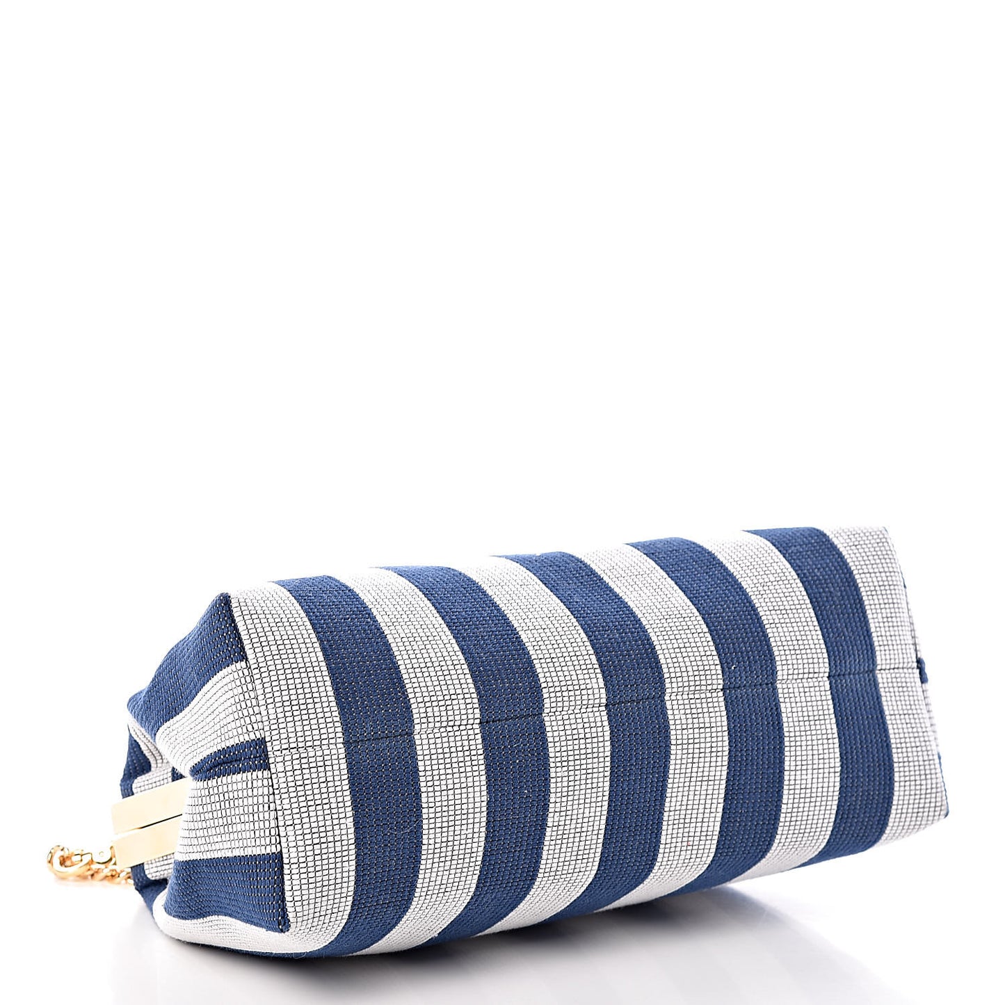 Canvas Stripe Mini Volume Chain Clutch Blue White