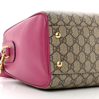 Gucci GG Supreme Monogram Moon Calfskin Small Boston Beige Ebony Hibiscus Red New Rosette 9 of 20