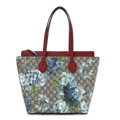 Gucci GG Supreme Monogram Blooms Medium Zippered Bucket Tote Beige Blue Navy Hibiscus Red 1 of 10