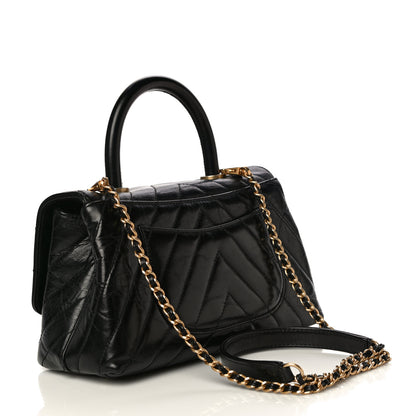 Chanel Aged Calfskin Chevron Quilted Mini Coco Handle Flap Black 2 of 11