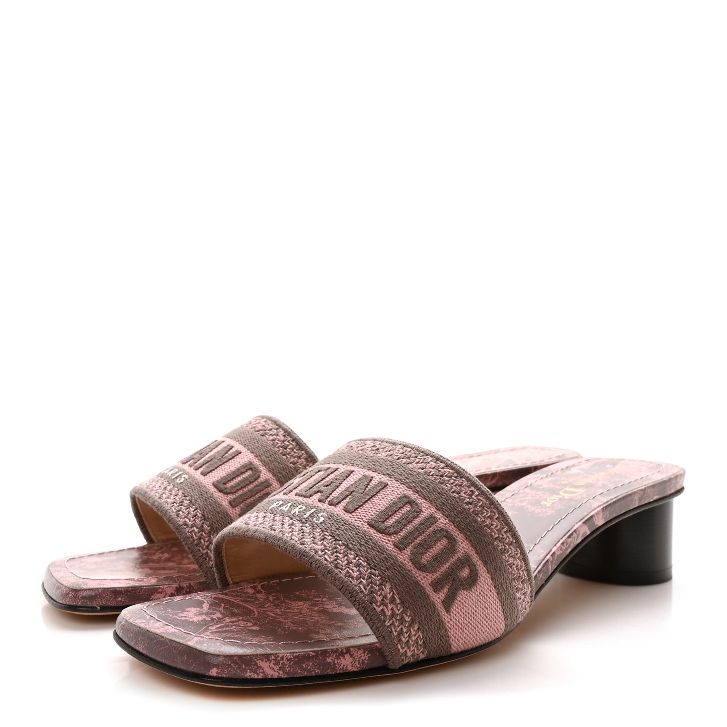 Canvas Toile De Jouy Embroidered Dway 35mm Slide Sandals 37 Quartz Grey