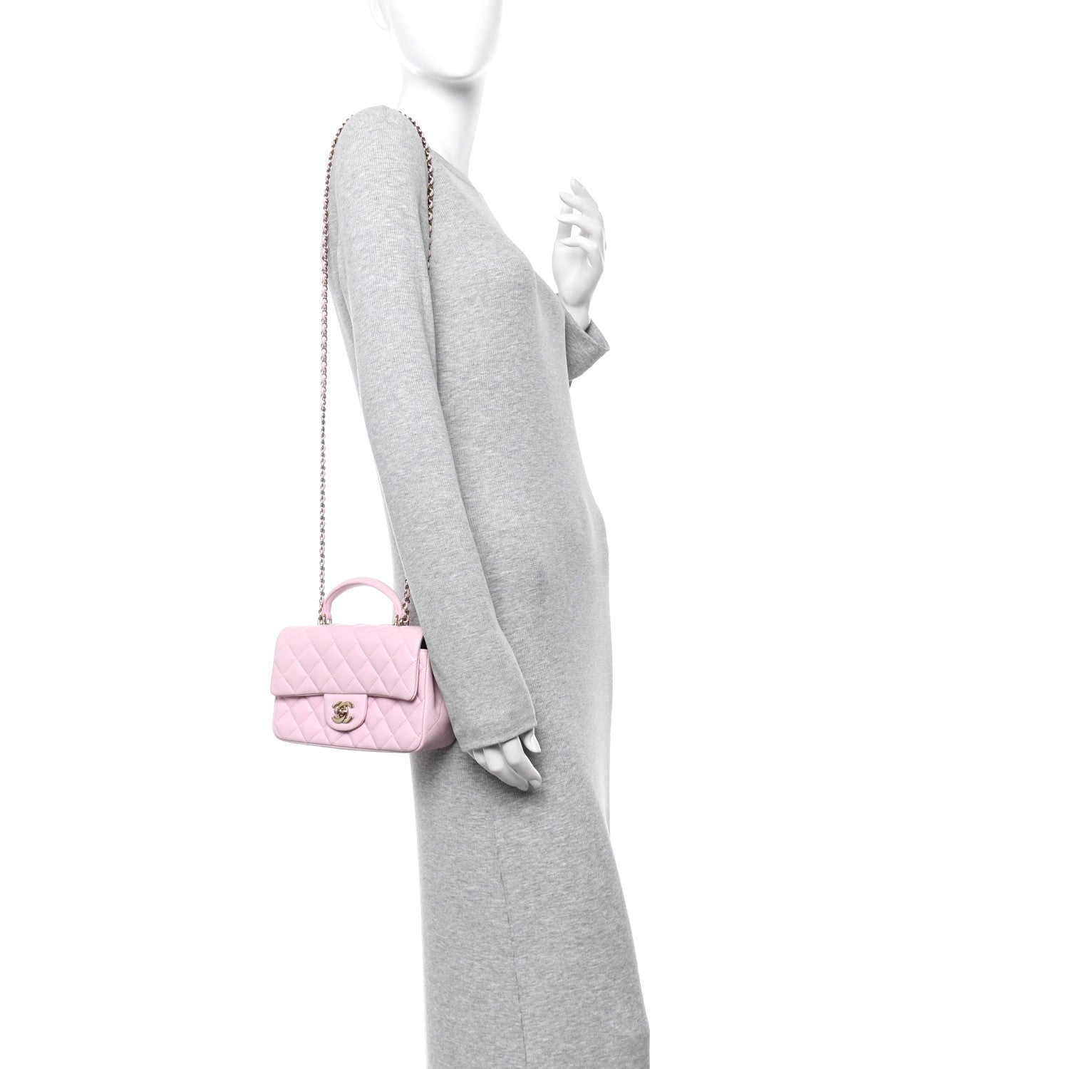 Chanel Lambskin Quilted Mini Top Handle Rectangular Flap Light Pink 2 of 11