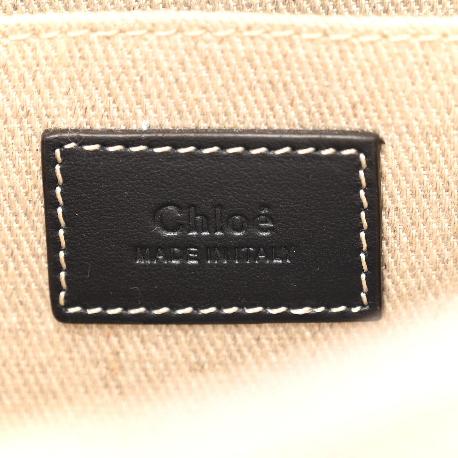 Chloe Cotton Calfskin Small Woody Ribbon Tote With Strap White Navy 6 of 12