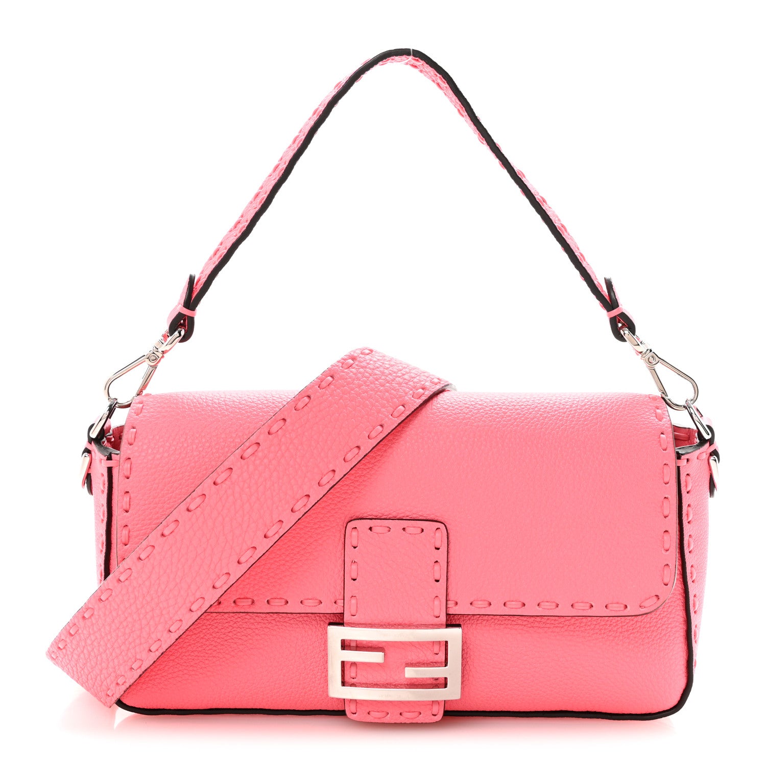 Fendi Cuoio Roma Sellerissima Nappa Sintetica Tape Stitch Baguette Pink Dalia 1 of 10