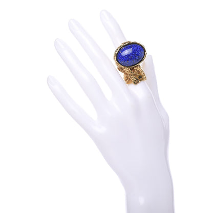 Saint Laurent Glass Cabochon Arty Ovale Ring 5 Gold Lapis 2 of 5