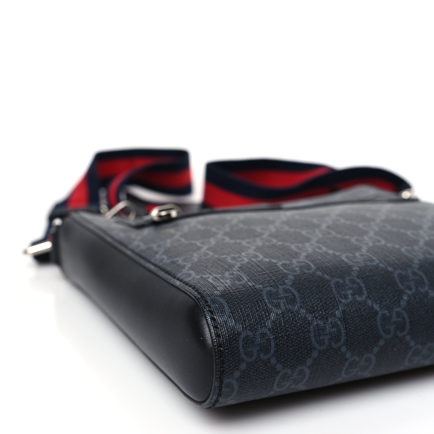 Gucci GG Supreme Monogram Web Small Flat Messenger Bag Black Grey 8 of 9