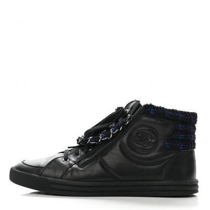 Chanel Lambskin Tweed Zipped Sneakers 40 Black Blue 1 of 7
