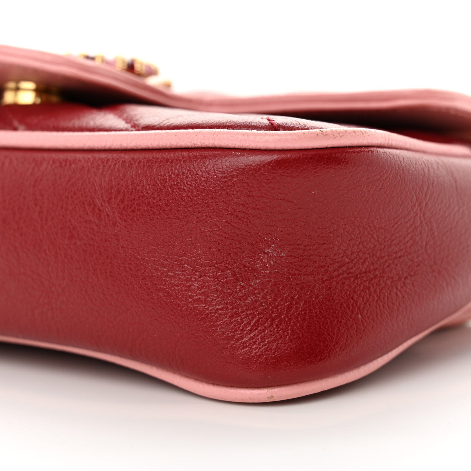 Gucci Azalea Calfskin Enamel Matelasse Diagonal Super Mini Torchon GG Marmont Shoulder Bag New Cherry Red Wild Rose 10 of 13