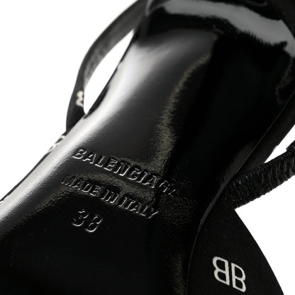 Balenciaga Satin BB Logo Pointed Toe Knife Slingback Mules 38 Black White 7 of 11