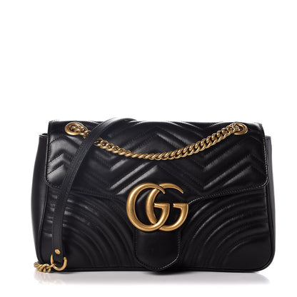 Gucci Calfskin Matelasse Medium GG Marmont Shoulder Bag Black 1 of 8