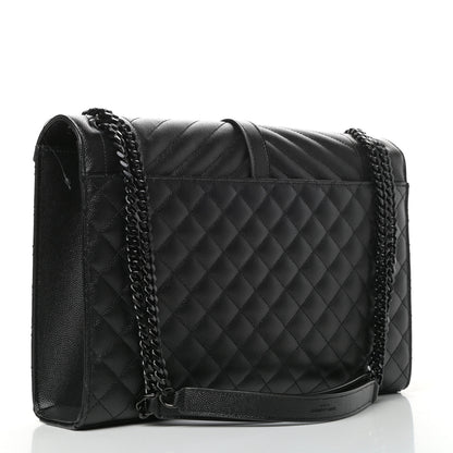 Saint Laurent Grain De Poudre Textured Mixed Matelasse Large Triquilt Monogram Monochrome Satchel Black 3 of 9