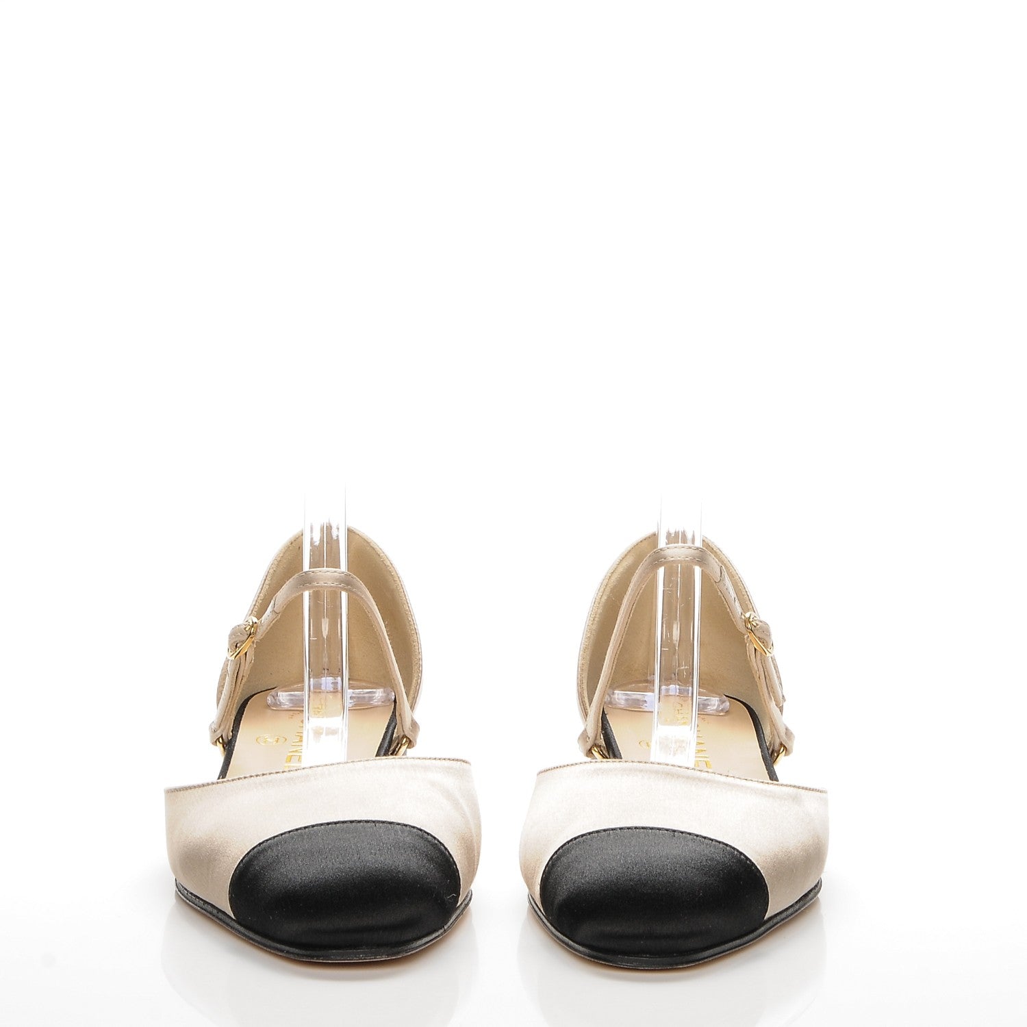 Chanel Satin Cap Toe CC Flats 39 Beige Black 4 of 8