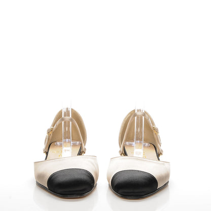 Chanel Satin Cap Toe CC Flats 39 Beige Black 4 of 8