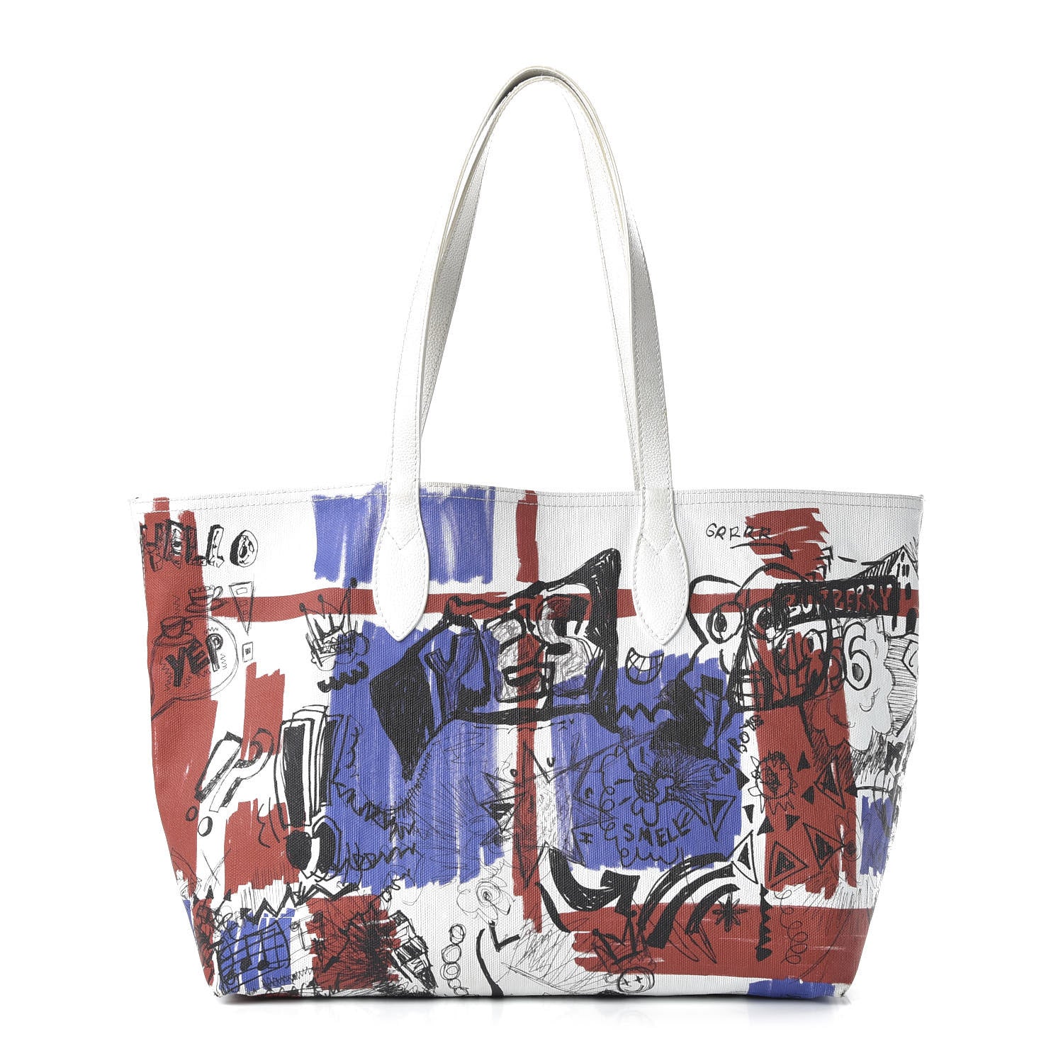 Burberry Canvas House Check Union Jack Sketchbook Reversible Doodle Tote Red White Blue 1 of 17