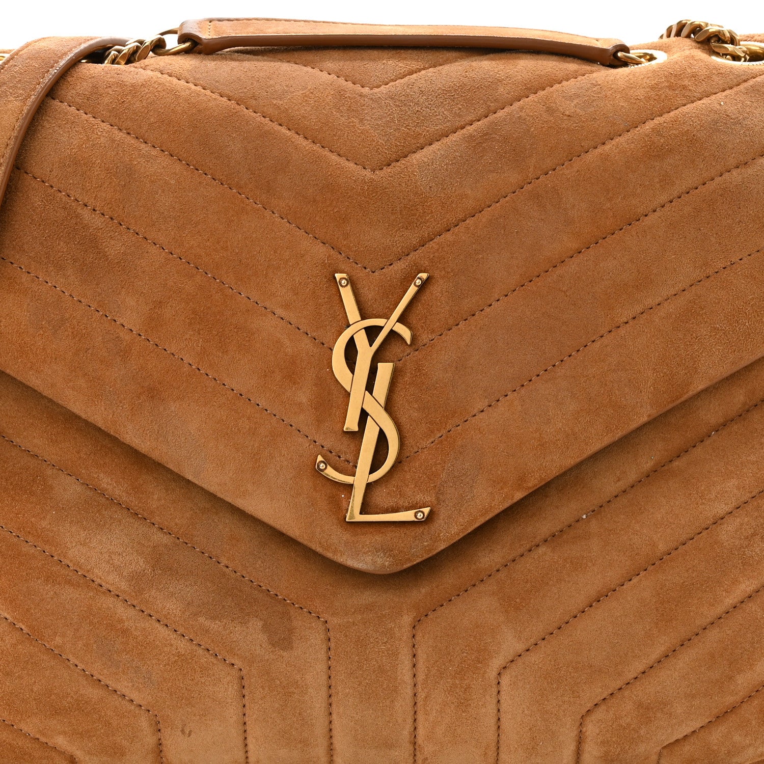 Saint Laurent Suede Y Quilted Monogram Medium Loulou Chain Satchel Cinnamon 9 of 13