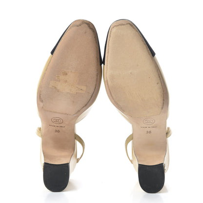 Chanel Goatskin Grosgrain Cap Toe CC Slingback Pumps 36 Beige Black 5 of 9