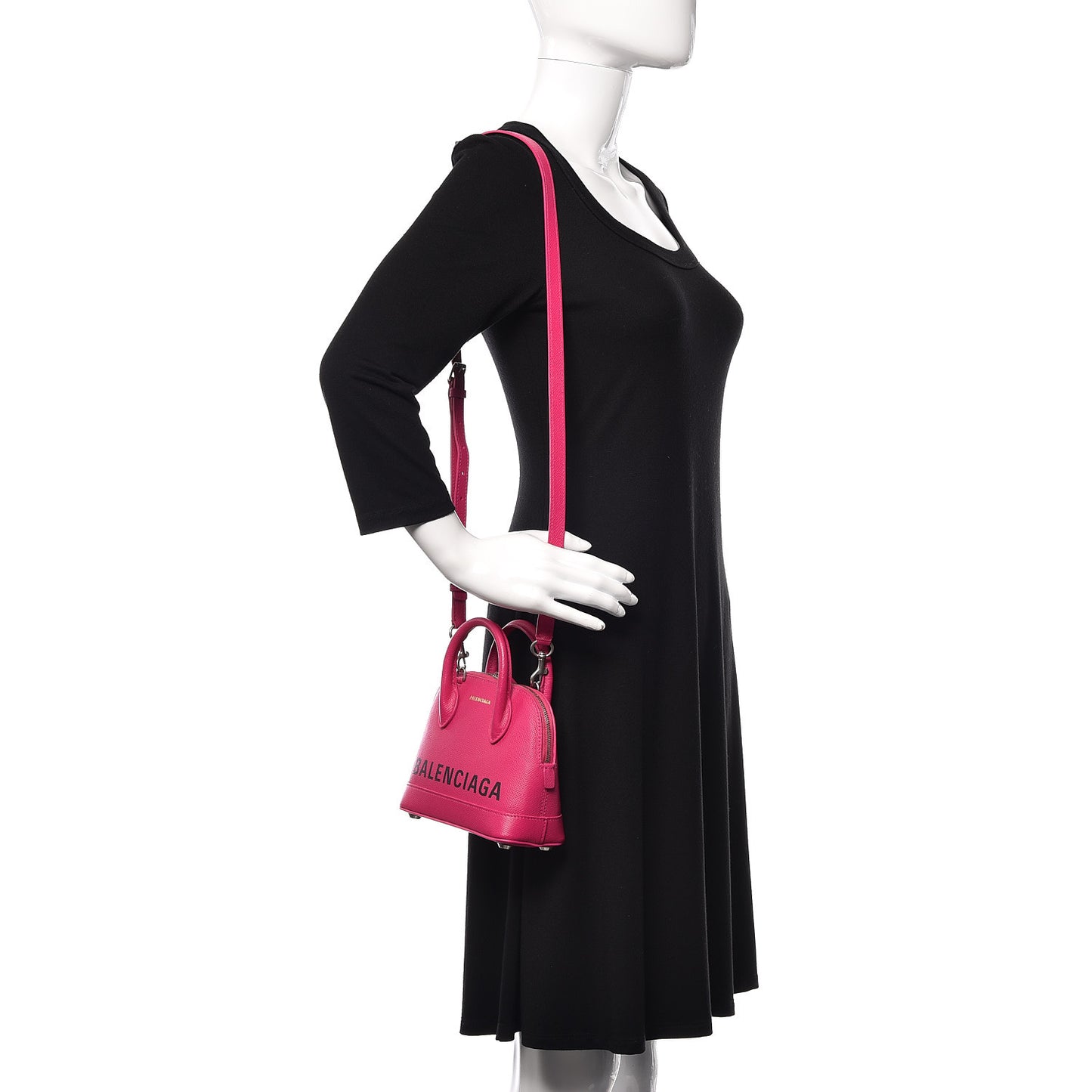 Signature Grained Calfskin Logo S Ville Top Handle Bag Fuchsia