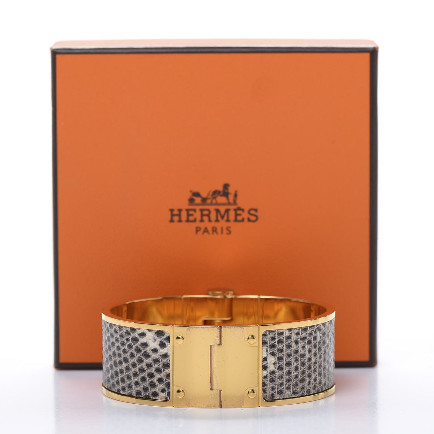 Lizard Charniere Cuir Wide Hinged Bracelet S Ombre