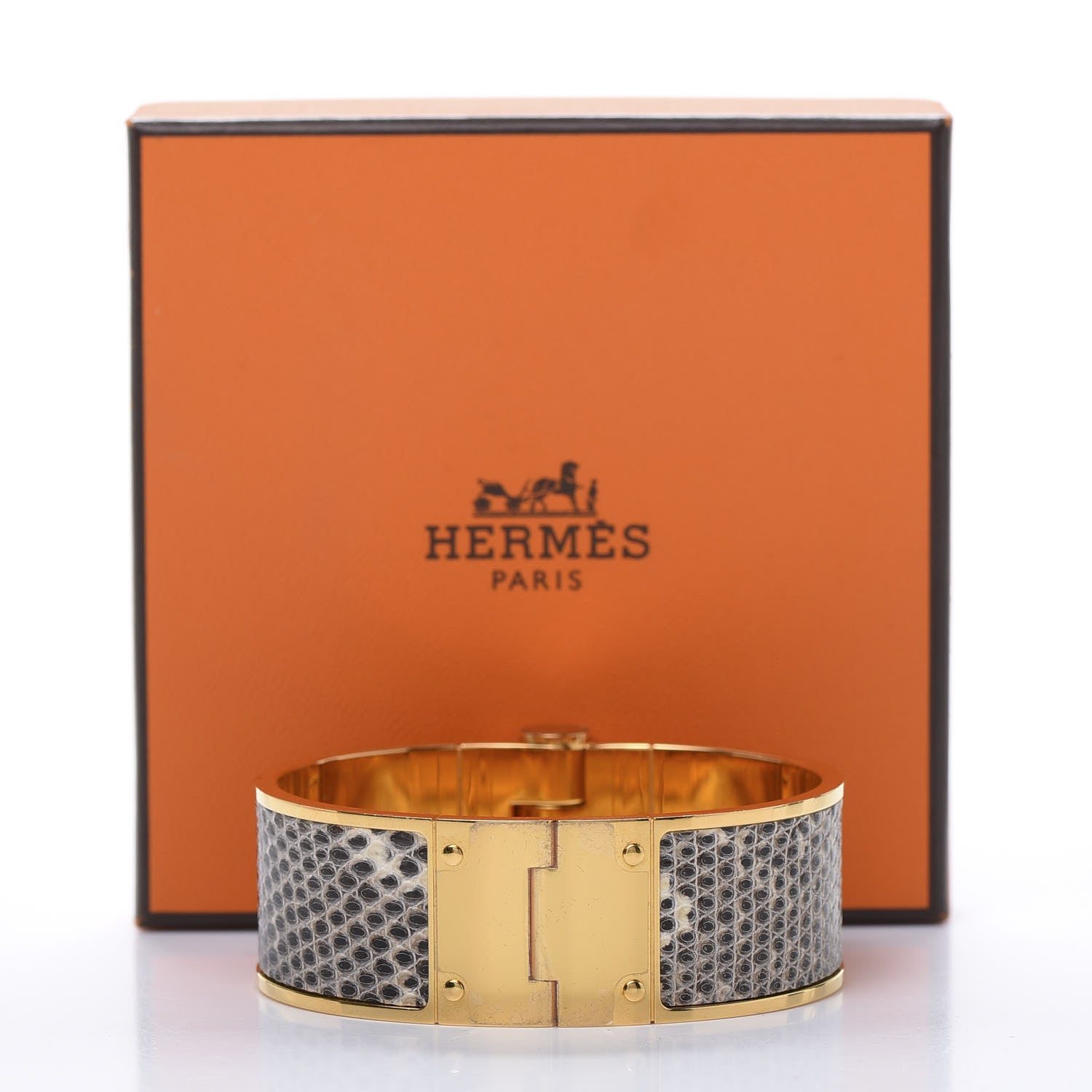 Hermes Lizard Charniere Cuir Wide Hinged Bracelet S Ombre 6 of 6