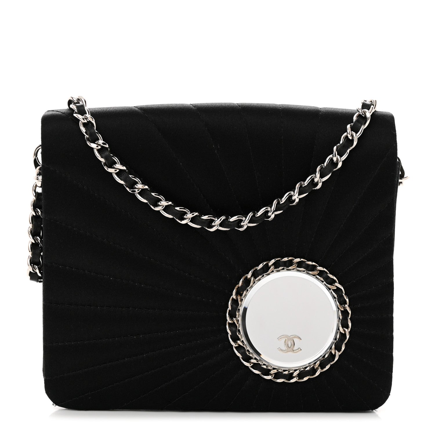 Chanel Satin Pleated Chain Embellished Mirror Flap Black 1 of 13