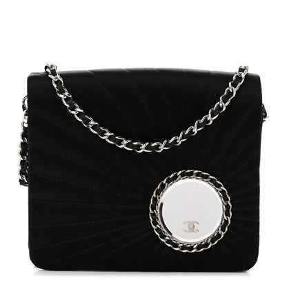 Chanel Satin Pleated Chain Embellished Mirror Flap Black 1 of 13
