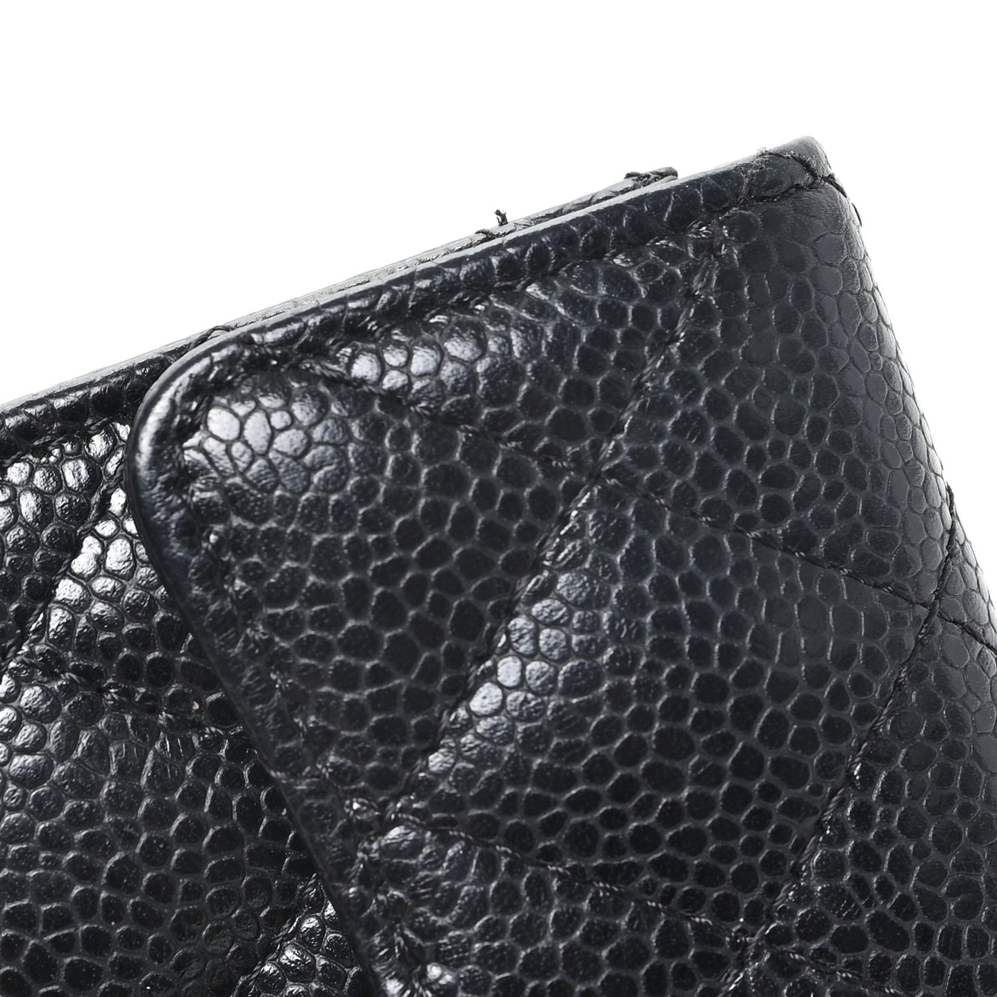 Caviar Quilted Flap Card Holder Wallet Black