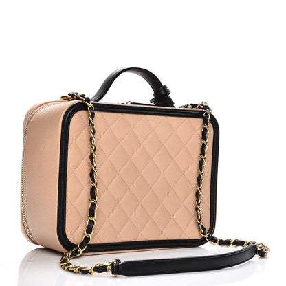 Chanel Caviar Quilted Large CC Filigree Vanity Case Beige Black 3 of 9
