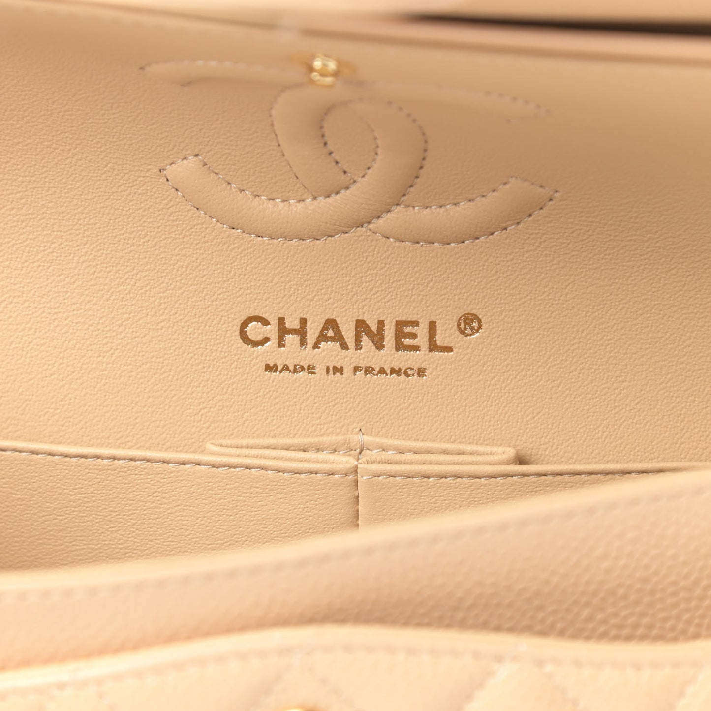 Caviar Quilted Small Double Flap Beige