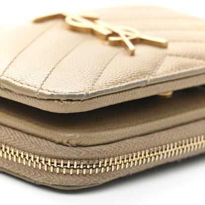 Saint Laurent Grain De Poudre Matelasse Chevron Monogram Compact Zip Around Wallet Dark Latte 11 of 13