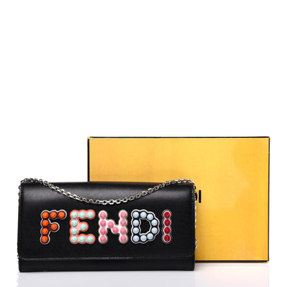 Fendi Vitello Liberty Fun Fair Studded Continental Wallet On Chain Black Multicolor 11 of 11