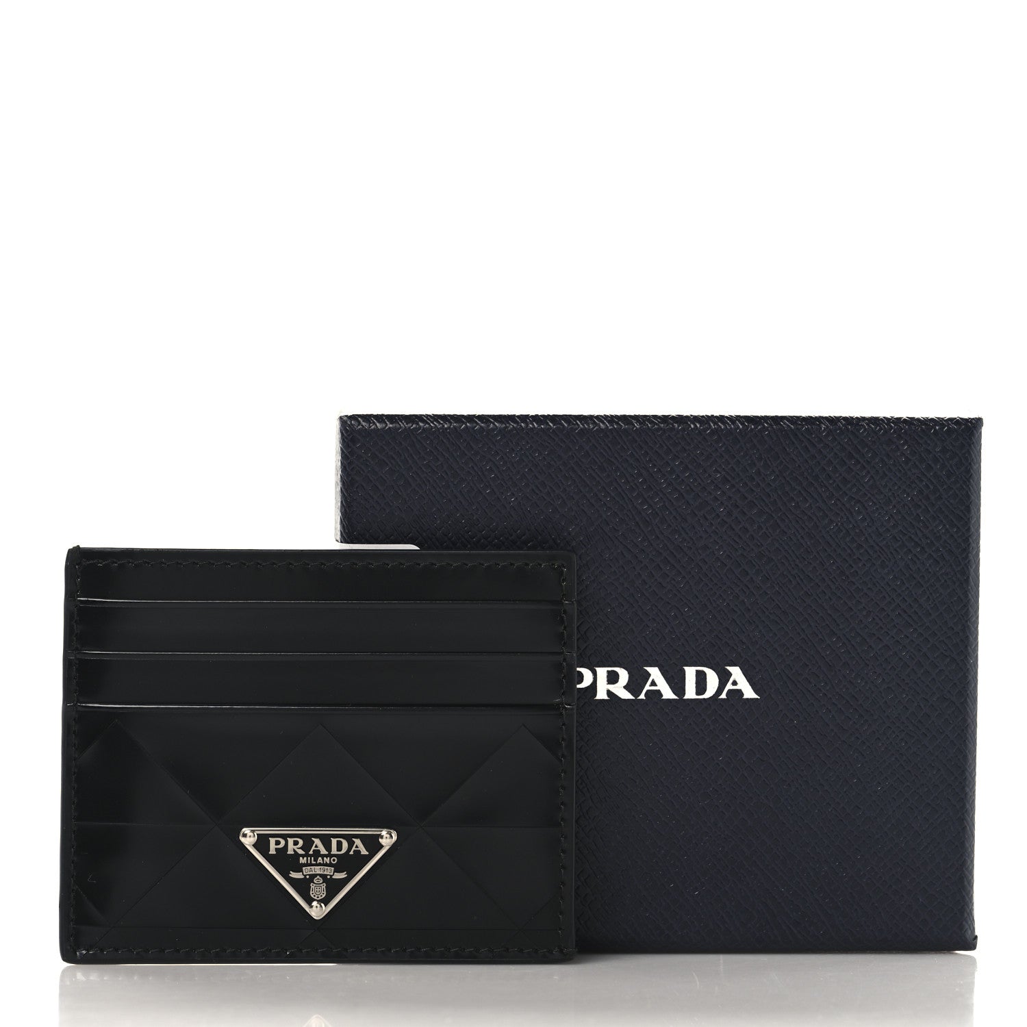 Prada Spazzolato Triangle Patterned Card Holder Black 8 of 8