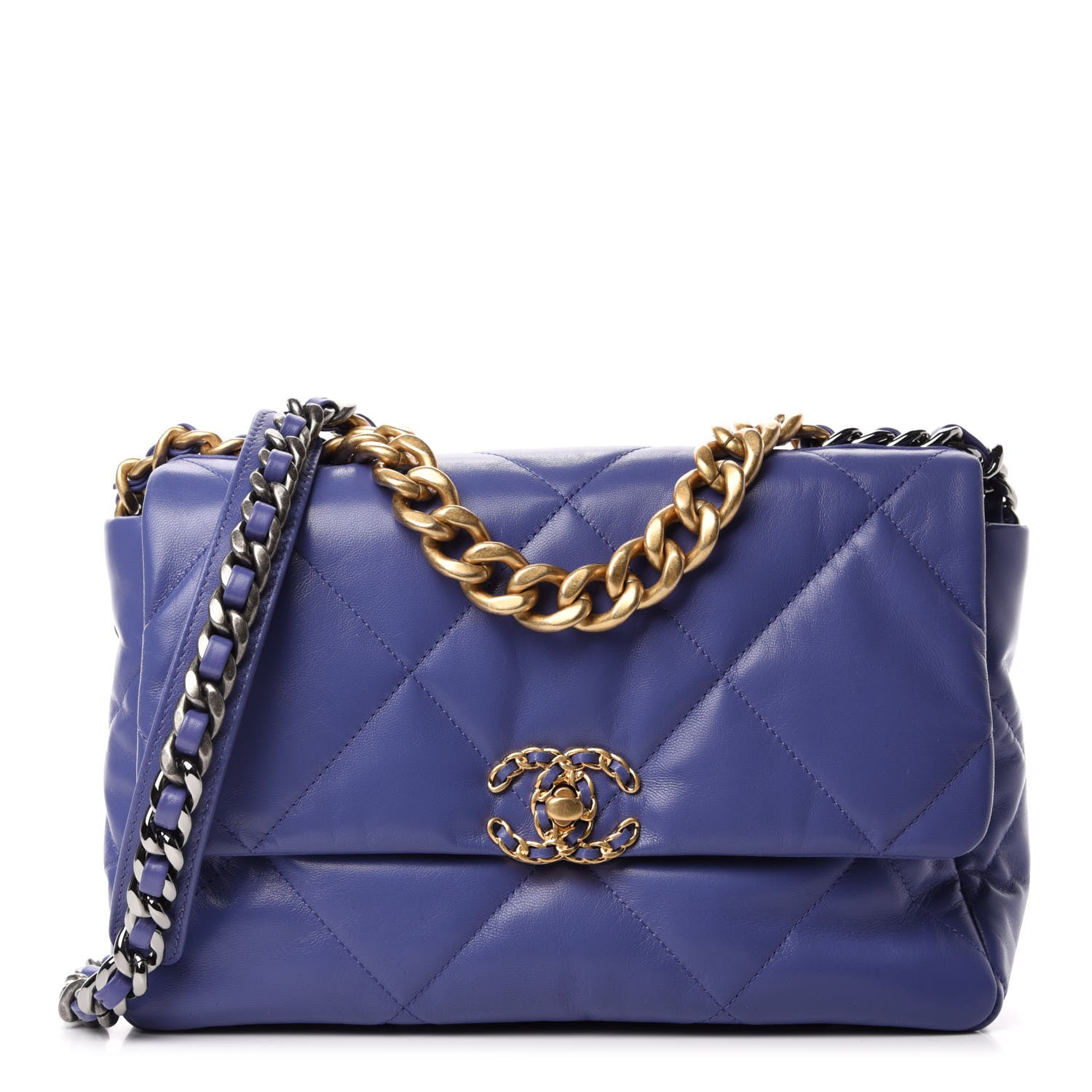 Chanel Shiny Goatskin Quilted Large Chanel 19 Flap Blue 1 of 11