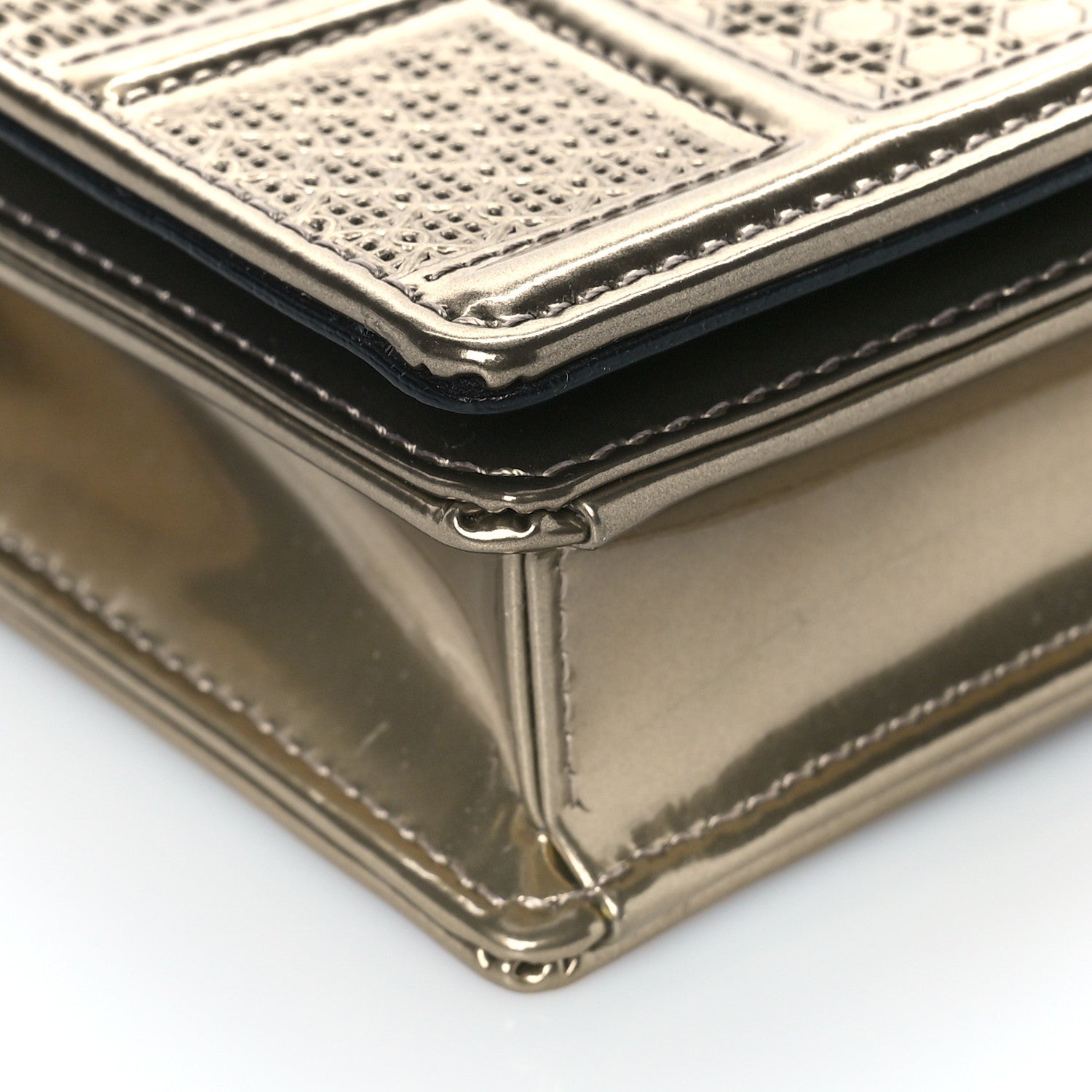 Christian Dior Metallic Patent Micro-Cannage Diorama Wallet on Chain Pouch Gold 7 of 9