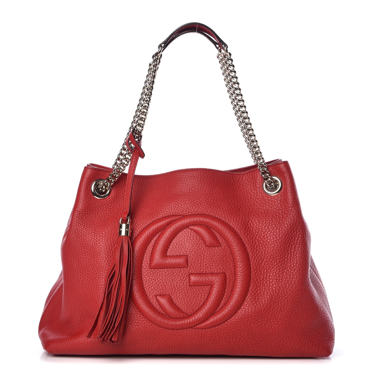 Gucci Pebbled Calfskin Medium Soho Chain Shoulder Bag Tabasco Red 1 of 8
