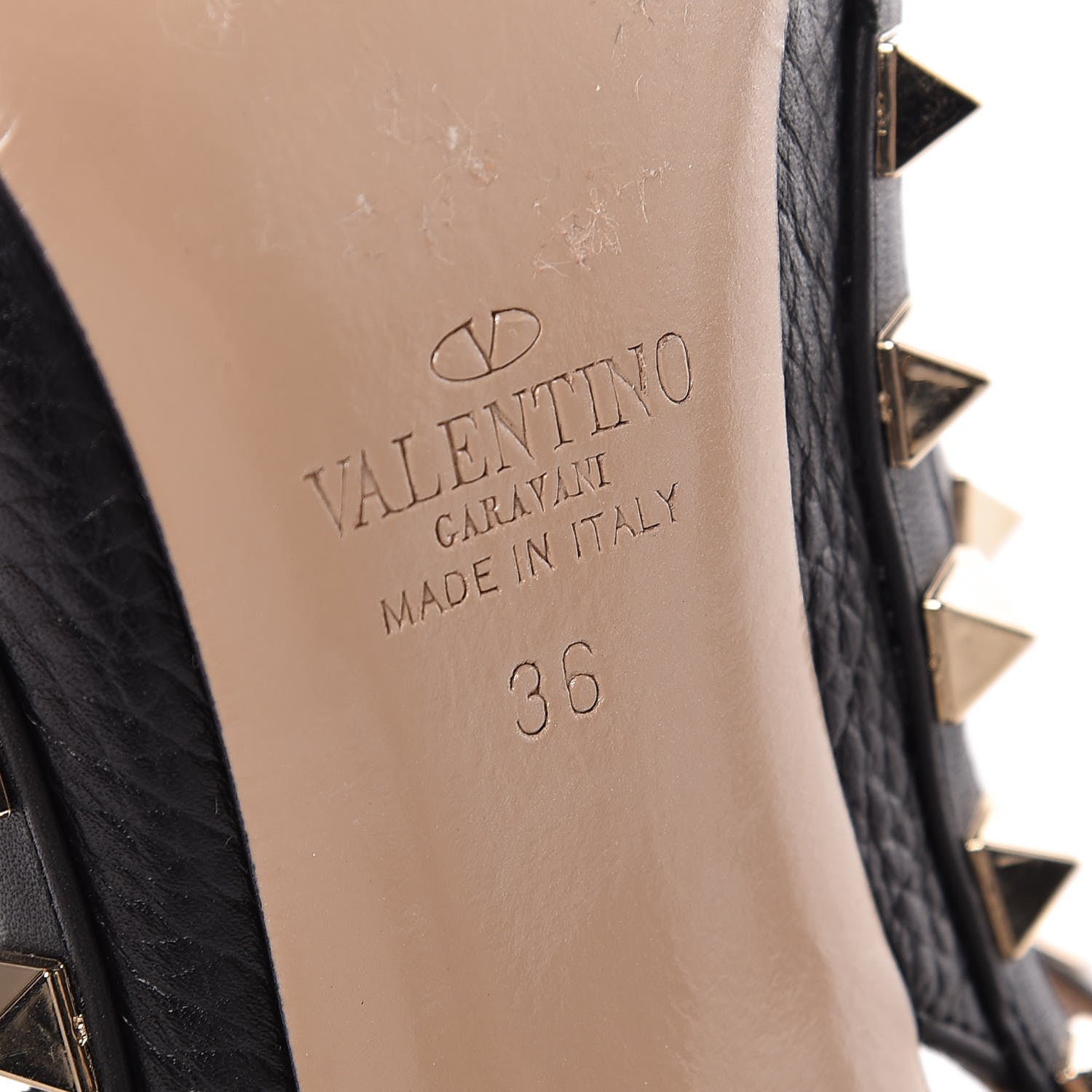 Valentino Garavani Pebbled Calfskin Rockstud Ankle Strap Pumps 36 Black 5 of 10