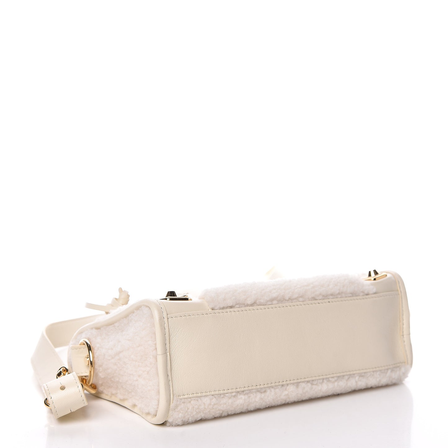 Shearling Nappa Gold Metallic Edge Hardware Mini City Cream