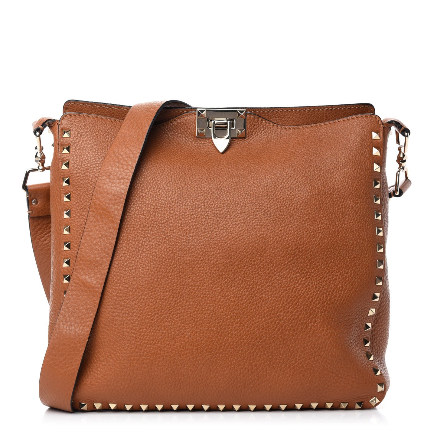 Pebbled Calfskin Large Rockstud Flip-Lock Messenger Bag Light Cuir