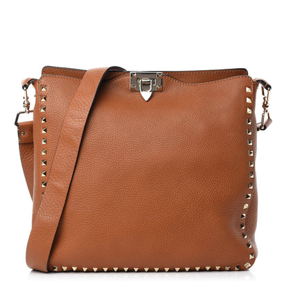 Valentino Garavani Pebbled Calfskin Large Rockstud Flip-Lock Messenger Bag Light Cuir 1 of 9