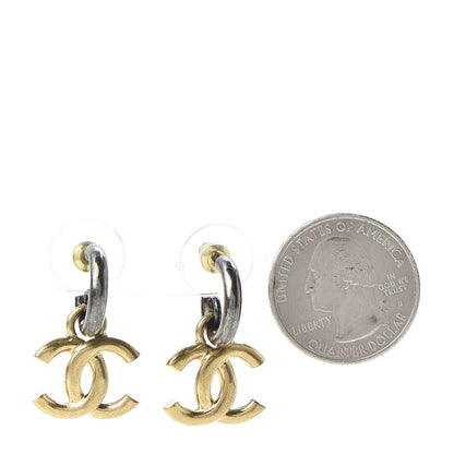 Chanel Metal Drop CC Earrings Ruthenium Gold 2 of 4