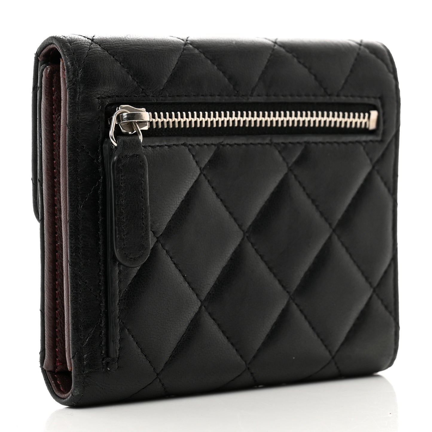 Lambskin Quilted Small Compact Wallet Black
