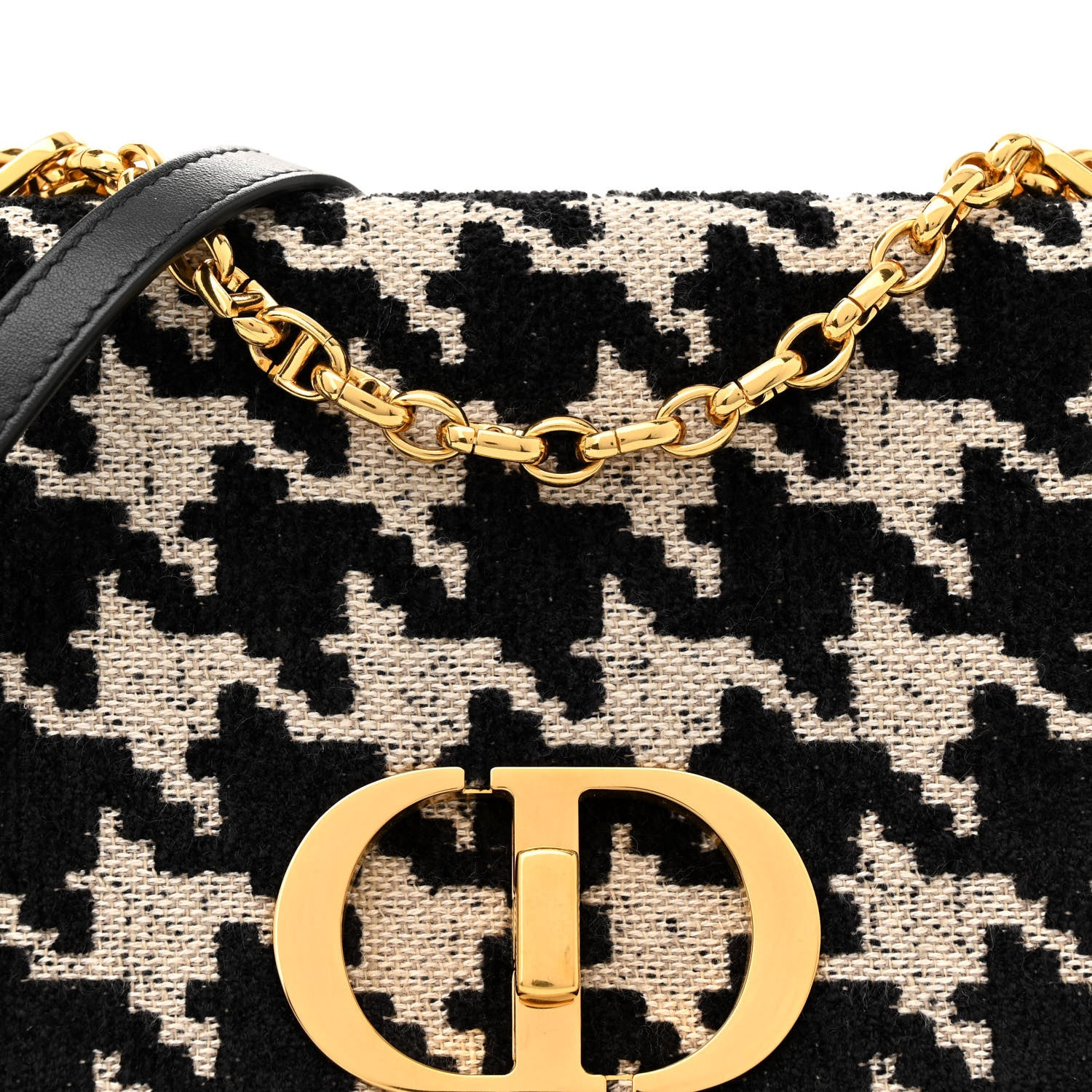 Christian Dior Technical Canvas Macro Houndstooth Medium Caro Bag Black White 8 of 11