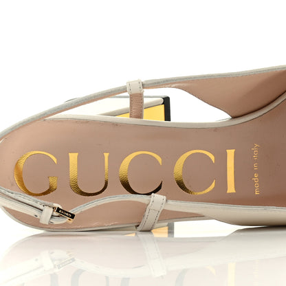 Gucci Malaga Kid Horsebit 75mm Slingback Pumps 37 Mystic White 6 of 8
