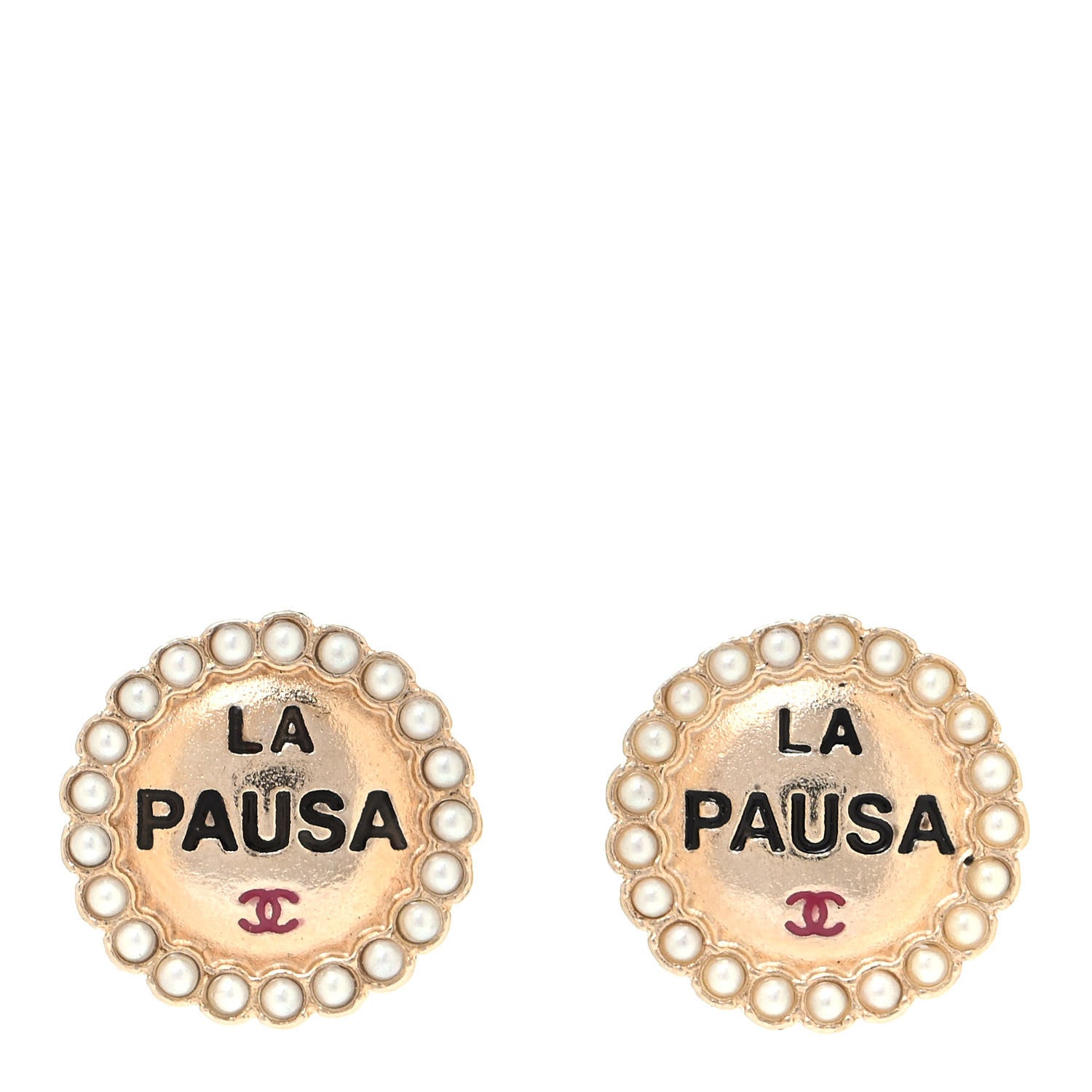 Chanel Pearl CC La Pausa Studded Earrings Gold 1 of 4