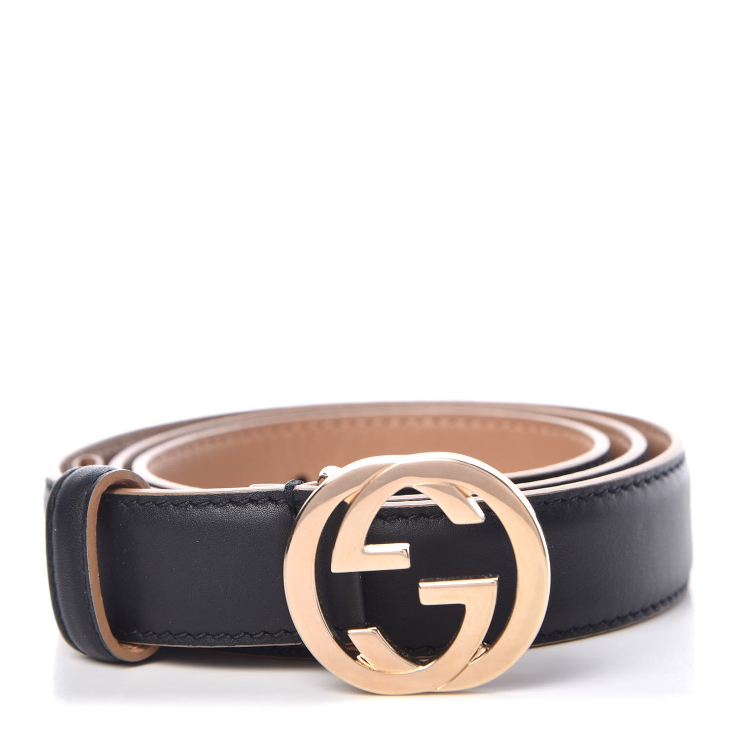 Moon Calfskin Interlocking G 25mm Belt 75 30 Black