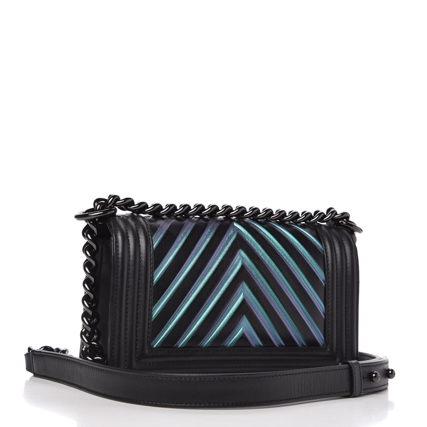 Calfskin Painted Chevron Embossed Small Boy Flap Black